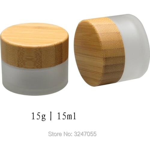 15G 20pcs/lot Glass Empty Facial Cream Container with Bamboo Lid, DIY Frosted Glass Cream Jar, Bamboo Eyecream Storage Box