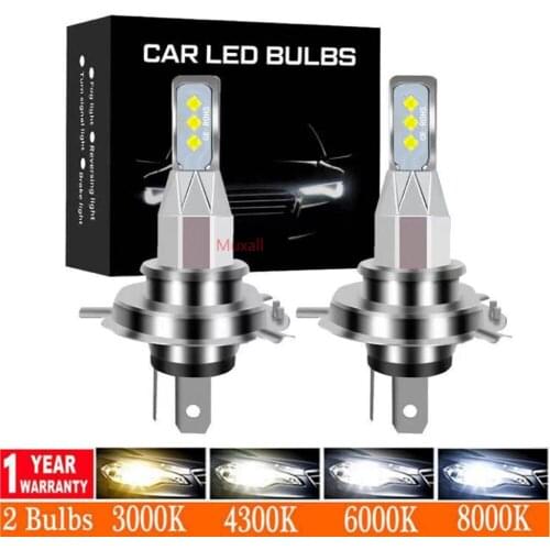 2PCS 20000Lms LED Mini Car Headlight H11 H7 H4 H1 H8 H9 9005 HB3 9006 HB4 3000K Yellow 6000K Light 12000K Ice Blue Fog Light