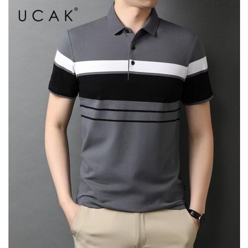 UCAK Brand Classic Striped Turn-down Collar Short Sleeve T-Shirts Summer New Streetwear Tops Casual Cotton T Shirt Homme U5541