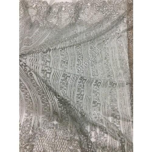 Unique glued glitter net lace fabric French BZL-72720 net lace fabric with glued glitter decoration in silver color