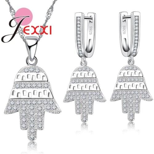 Unique Fashion Jewelry Set 925 Sterling Silver Bridal Wedding Accessories Clear Cubic Zirconia Pendant Necklace Earrings