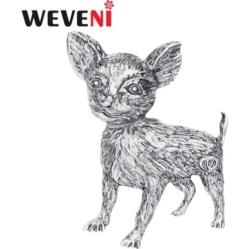 WEVENI Alloy Plated Antique Gold Chihuahua Dog Brooches Big Lovely Animal Clothes Jewelry For Lady Women Girls Funny Party Gift