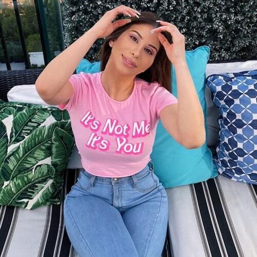2020 Summer T-Shirt Tops Womens Clothing Pink Letter Casual T Shirt Short Sleeve Tee Shirt Woman Streetwear
