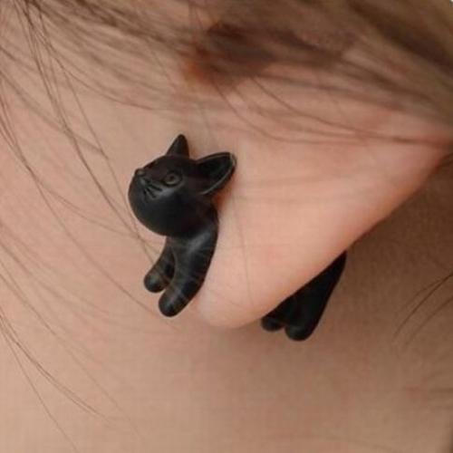 Women Punk Cool Stereoscopic Cat Kitten Impalement Ear Stud Earring Jewelry Accessory Valentines Day present