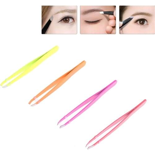 1 x Professional Stainless Steel Slant Tip Hair Removal Eyebrow Tweezer Makeup Tool 4Colors