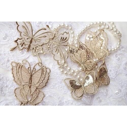 10 pieces gold color embroidered lace appliques lace butterfly patches craft supplies