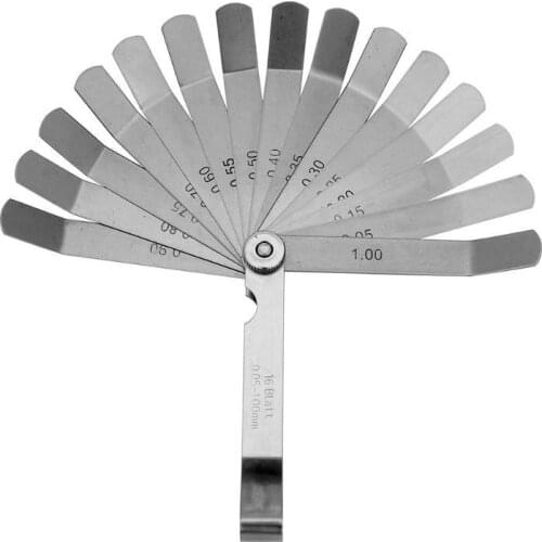100mm Metric 0.05- 1.0mm Valve Offset Feeler Gauge 16 Blades Stainless Steel Feeler Gauge for Spark Plug Gap Valve Tappets hot