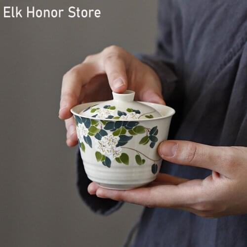 150ml Japanese Style Plant Ash Gaiwan Single Cups Handmade Ceramics Tea Tureen Bowl Kung Fu Teaware Accessories Drinkware