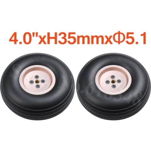 2pcs 4.0"/ 102mm Landing Gear Quality Rubber Wheel Tire Alloy Hub Core Thickness:35mm Axle hole: 5.1mm For RC Plane Replacement