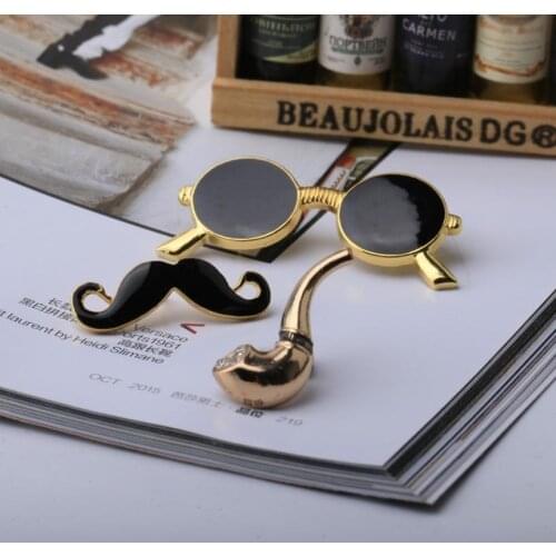 2018 Broches Jewelry Fashion Crystal Enamel Pin Set Beard Pipe Glasses Brooch Lapel Pins For Men Brooches Broche Vintage Brooch