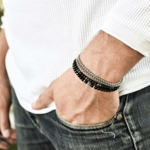 2020 Vintage Men Bracelets Classic Fashion 3Pcs/Set Stone Beaded Charm Bracelets & Bangles For Men Fashion Jewelry Gift