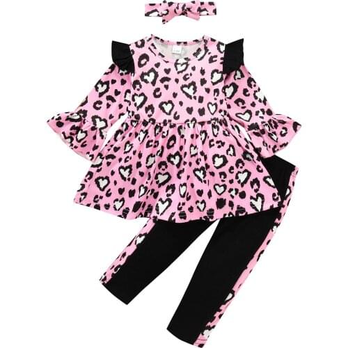 0-24M Newborn Baby Girl Long Sleeve Leopard Long Shirt Tops Long Pant Legging Headband 3PCS Baby Girls Clothing Set