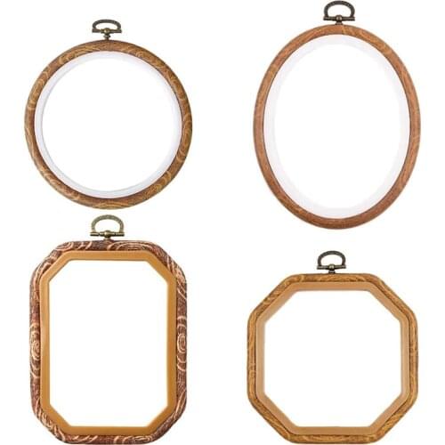 4Pcs Embroidery Hoops Imitated Wood Plastic Display Frame Cross Stitch Hoop Ring for Art Craft Sewing and Hanging