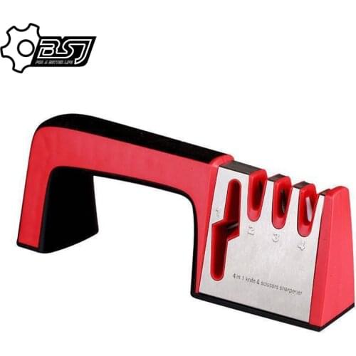 4 in 1 Knife Sharpener Ceramic Kitchen Knife Shears Scissors Sharpening Tools Diamond Coated Non-slip Base Stainless Steel