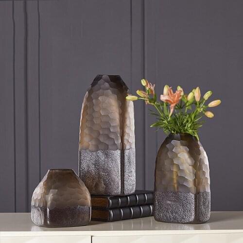 American modern household simple living room decoration art color material Fish-scale glass vase