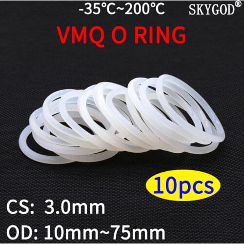 10pcs VMQ White O Ring Gasket CS 3mm OD 10 ~ 75mm Silicone Food Grade o-rings silicon ring high temperature gasket