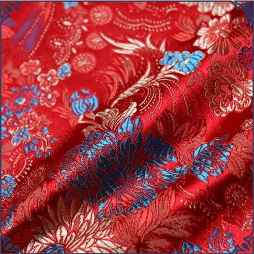 CF445 100*75cm 9colors Peony Florals Jacquard Brocade Fabric Silk Chinese Festival Wedding Dress Qipao Cheongsam DIY Material