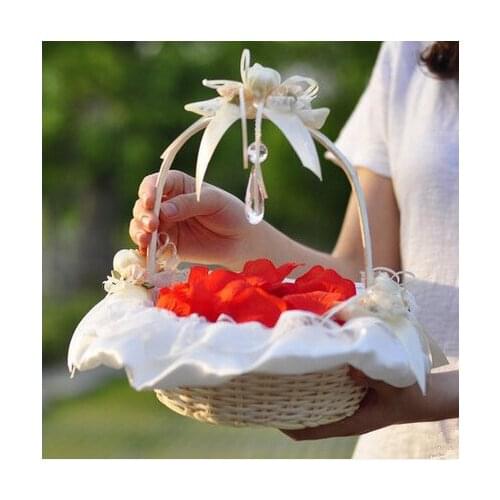Flower Girl Basket Romantic Lace Rose Wedding Accessory Ceremony Party Decroation