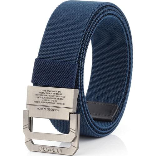 Elastic Men Belt Double Ring Metal Buckle Tactical Belts Comfortable Canvas Trousers Strap Adjustable Length Training Waistband