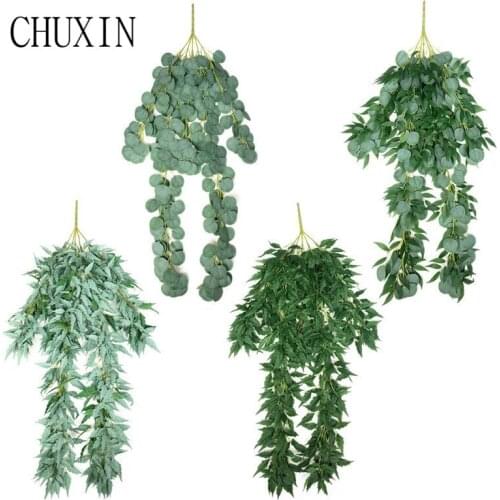 Simulation flower green Hanging eucalyptus Willow leaves rattan home Ceiling decoration wedding Arrange plants wall materials