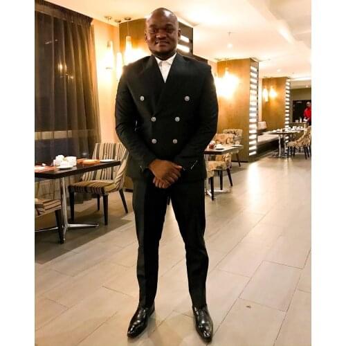 Plus Black Double Breasted Slim Fit Costume Homme Men Suits Prom Tuxedo Wedding Groom Terno Masculino Blazer 2 Pcs Jacket+Pant