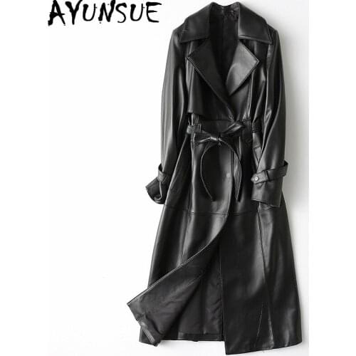 2020 Womens Real Leather Jacket Long 100% Sheepskin Coat Spring Autumn Windbreaker Leather Coat Women HQ19-ZJF8681A KJ2777