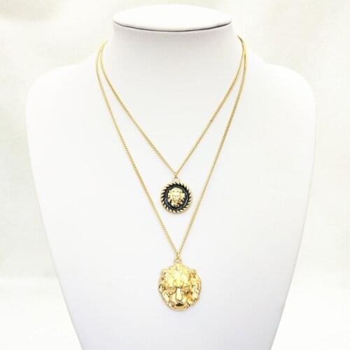 TARCLIY Fashionable Multilayer Exaggerated Black Enamal Lion Head Pendant Necklace Geometric Metal Animal Necklace Women Jewelry