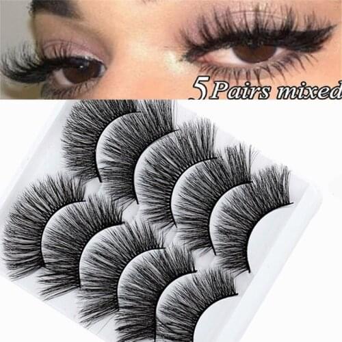 AY 2020 New 5 Pairs Mink Eyelashes Natural/Thick 3D Faux Lashes Natural False Eyelash HandMade Eyelashes Woman Makeup Tools