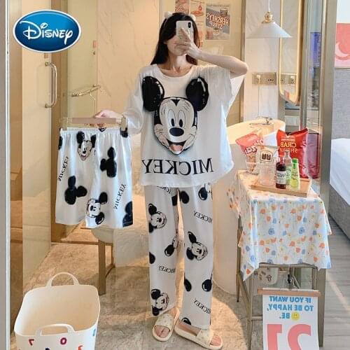 New summer cute black Mickey casual short-sleeved shorts trousers pajamas ladies suit home service 3-piece set