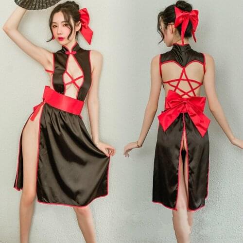 New Erotic Cosplay Costume Maid Uniform Temptation Sexy Bandage Cheongsam Dress Porno Witch Uniforms Lingerie Hot Sex Skirt