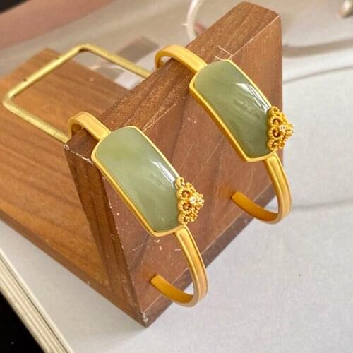 Silver inlaid Natural Sapphire Bracelet Xiangyun rectangular Chinese style retro small group design adjustable jewelry for women