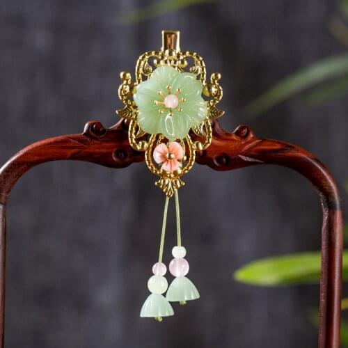 Shell Aventurine flower chalamine Original Retro Style Hair Clip Classic Tassel National Headdress Hair Clip Hair