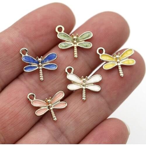 5Pcs Enamel Gold Color Dragonfly Charms Pendant for Jewelry Making Earrings Bracelet Necklace Accessories DIY Craft Findings