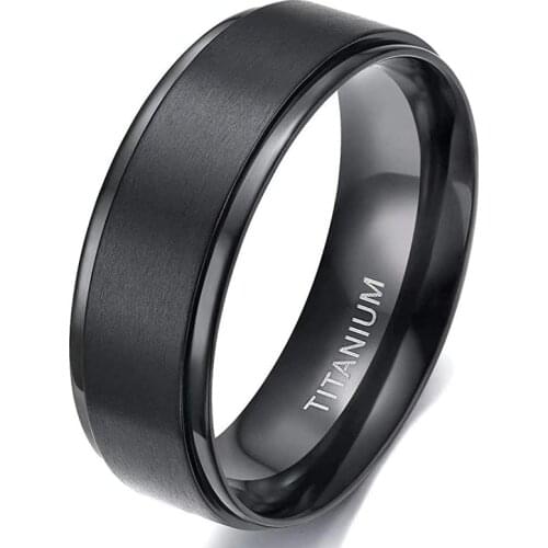 Custom 4mm 6mm 8mm 10mm Matte Step Edges Titanium Rings luxury Black Ring Design for Boy Girl Comfort Fit
