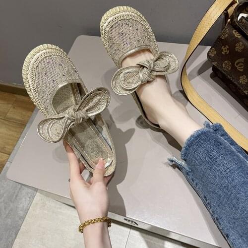 Ladies Slippers Glitter Slippers Ladies Slippers Women Fashion Bowknot Low Toe Jelly Luxury Soft Flat Rubber Ladies Shoes