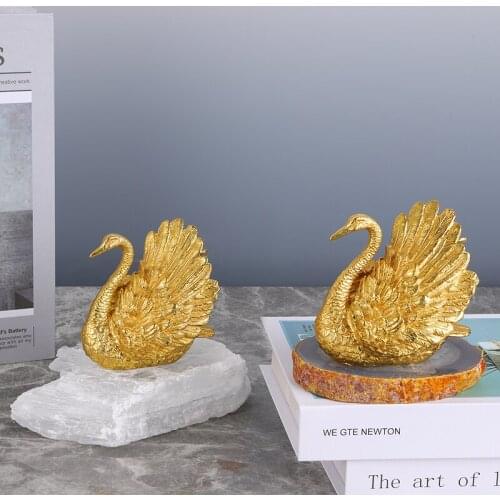 Modern Home Living Room Decoration Ornaments Natural Crystal Stone Agate Brass Swan Figurines Desktop Accessories Artwork Gifts