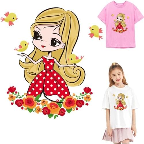 Girl And Bird Iron On Transfers Stickers On Clothes DIY Iron On Patches Heat Transfer Stripes For Clothes Parch нашивки Washable