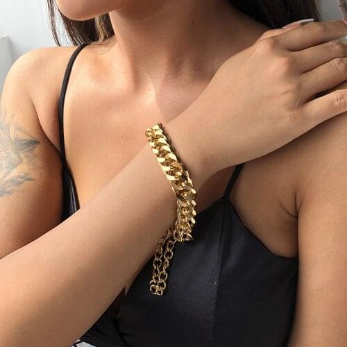 Thick Chain Bracelet for Women Gold Color Punk Style Exaggerated 2021 Fashion Jewelry Hand Chains Female Simple New
