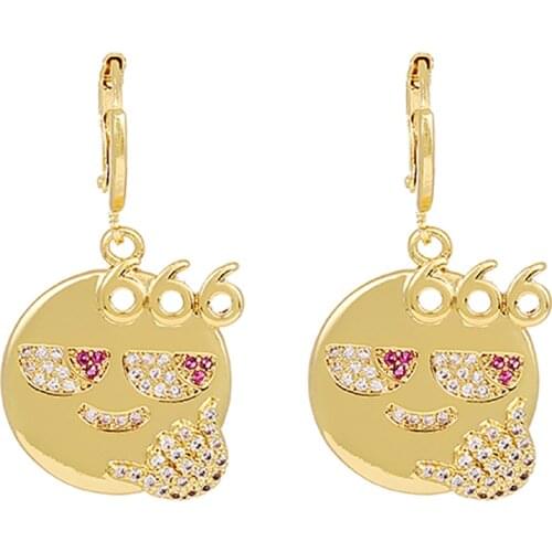 ZHINI Bohemia Vintage Gold Color Handmade Earrings for Women Personality Unique Design Smiley Face Drop Dangle Earring Jewelry