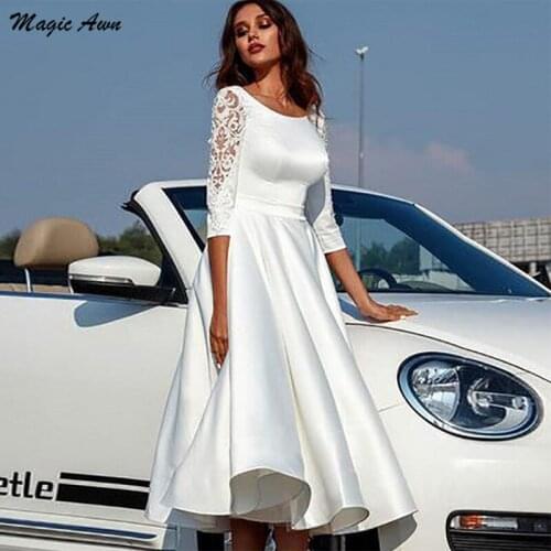 Magic Awn Modest Knee Length Wedding Dresses Boho Lace Appliques Half Sleeves Beach A-Line Bridal Gowns Simple Vestidos De Novia