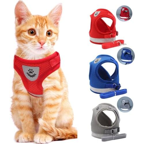 Breathable Cat Harness And Leash Escape Proof Pet Clothes Kitten Puppy Dogs Vest Adjustable Easy Control Reflective Cat Harness