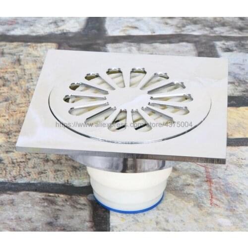 High quality 10cm*10cm Polished Chrome art carved floor drain cover shower waste drainer bathroom accessories Nhr054