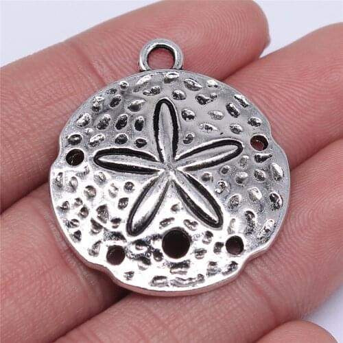 WYSIWYG 3pcs 35x30mm Sea Urchin Charm Pendants For Jewelry Making Antique Silver Color Sand Dollar Pendants Charm