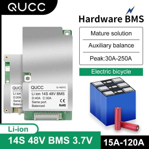 Qucc BMS 14S 48V Lithium Battery Protection Board Electric Scooter Bike Li ion Battery BMS 15A 20A 30A 40A 50A 60A 80A 100A 120A