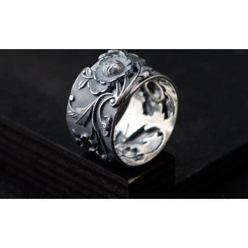 999 Pure Silver Open Rings for Women Lover Vintage Flower Adjustable Ring Thai Silver Jewelry Accessories Birthday Party Gifts