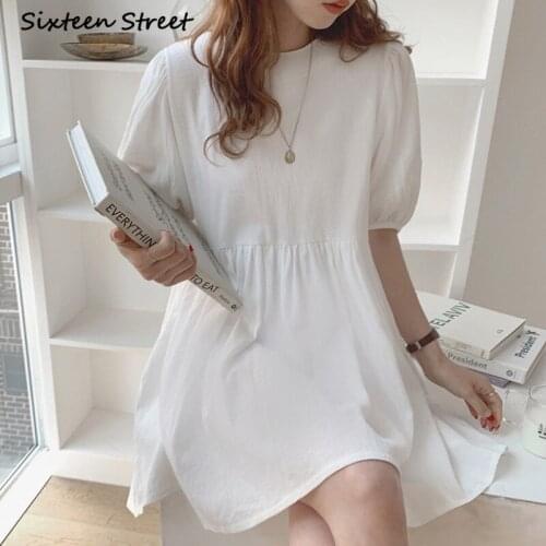 Dresses for Women Summer Style Korean Chic Simple Solid Loose Vintage Lace Cotton Linen Y2k Aesthetic Vestido De Mujer New 2021