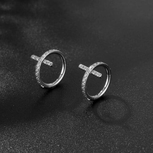 1PC 16G G23 Titanium Segment Septum Clicker Side Paved Zircon Cross Nose Hoop Segment Ring Piercing