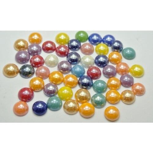 100 Mixed Color Luater AB Round Flatback Glass Cabochon Half Pearl 10mm