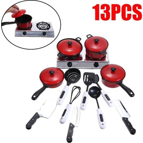 13pcs Mini Kitchen Cookware Pot Pan Soup Pot Kids Pretend Play Cook Toy Simulation Cooking Utensils Toys Set