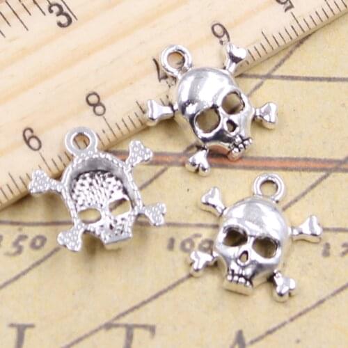 20pcs Charms Skull Skeleton Head Dangerous 18x17mm Tibetan Silver Color Pendants Antique Jewelry Making DIY Handmade Craft